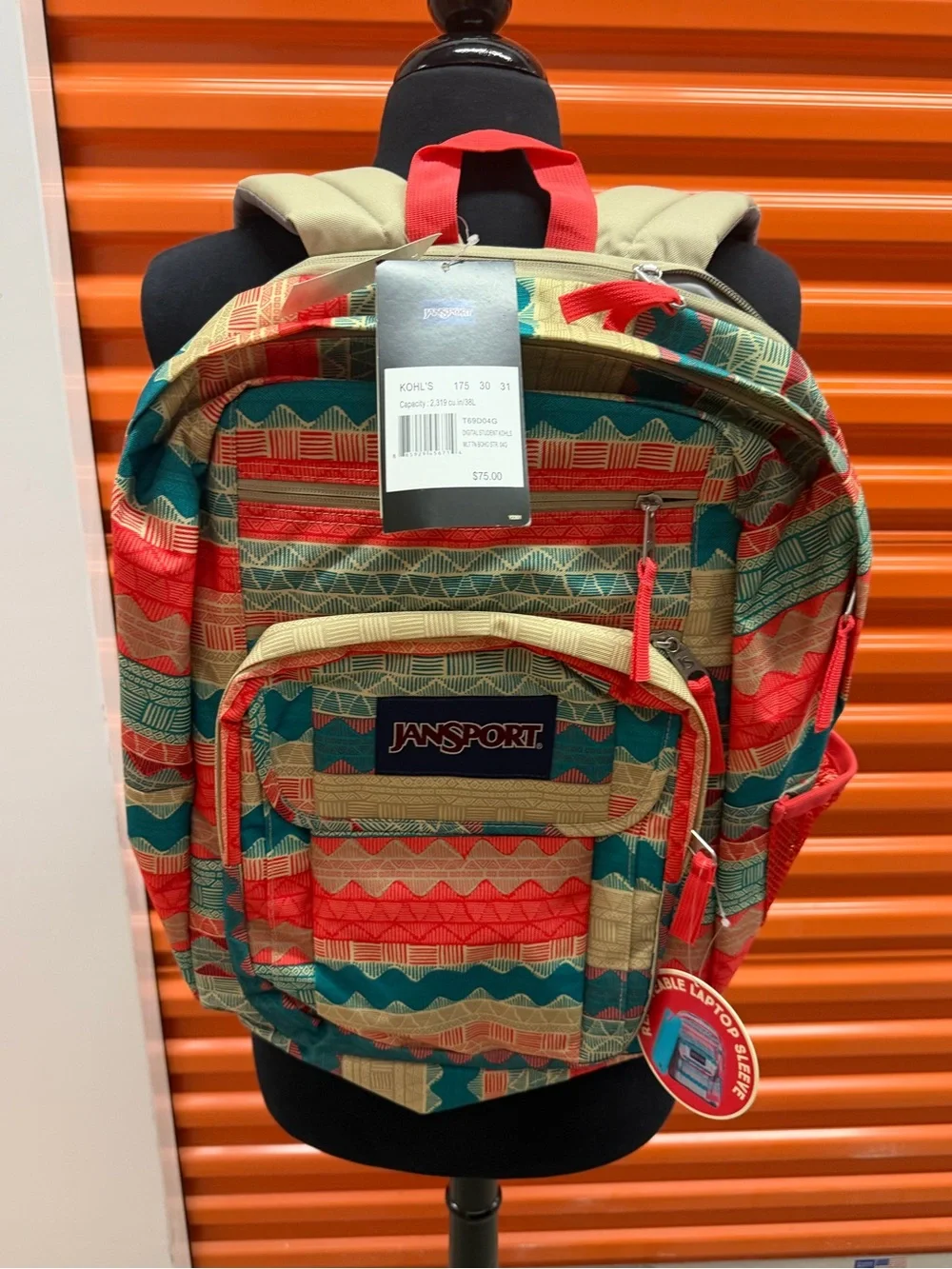 NWT JanSport Men’s Digital Student Multicolor Patterned Backpack - Red/Teal/Tan